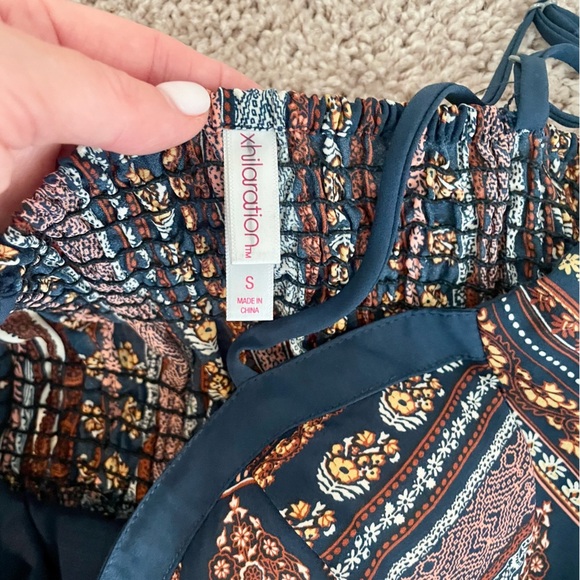 Xhilaration Y2K 90s Navy Blue Print Corset Boho maxi‎ dress - Picture 9 of 11